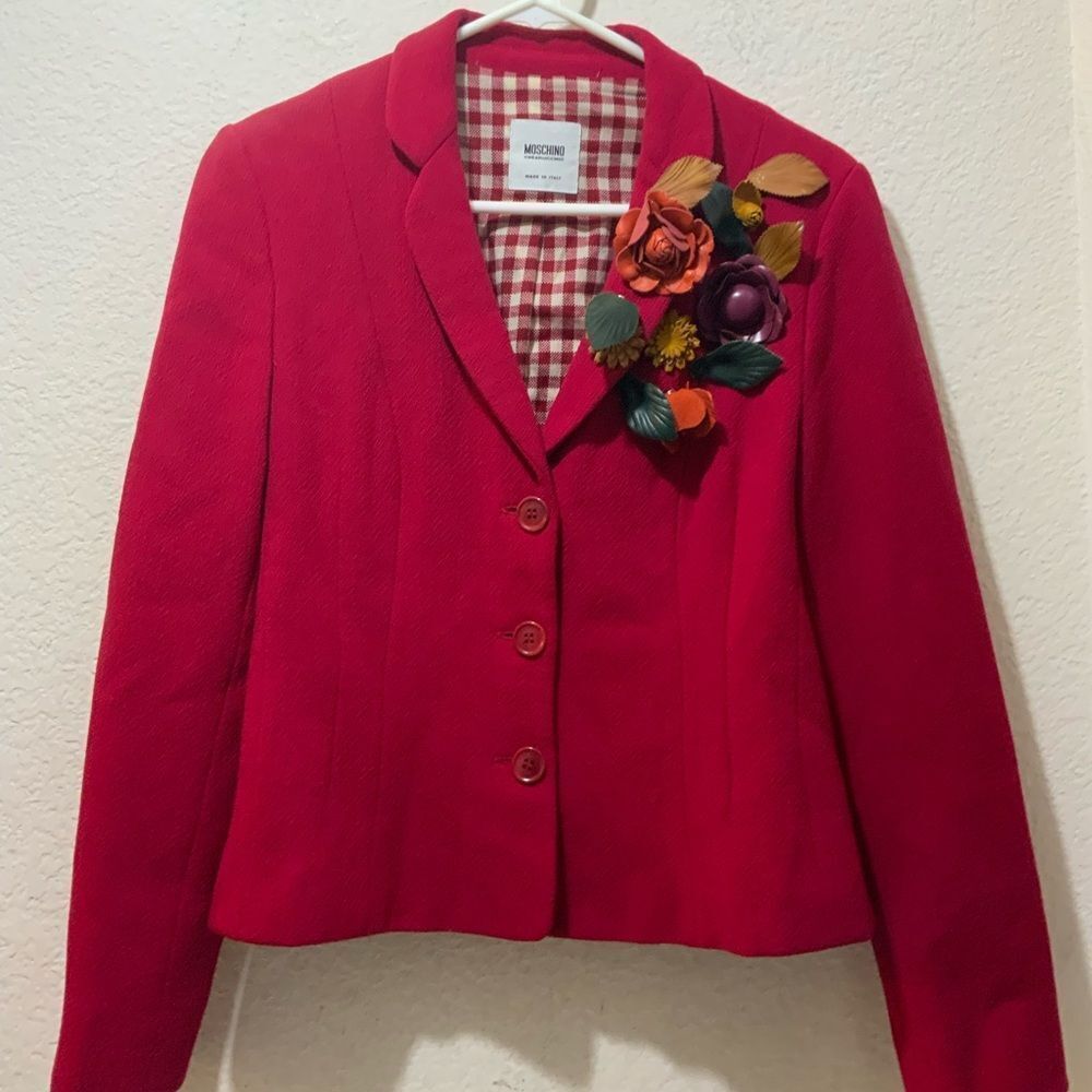 Nwot Moschino Virgin Wool Jacket With Flowerâs Accent Size S